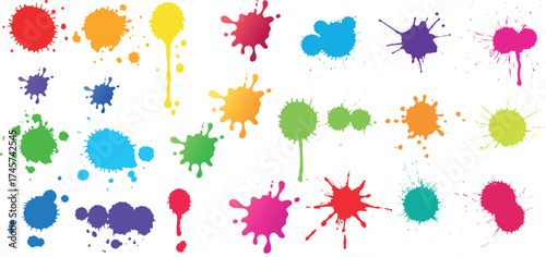 Color Ink Blots and Paint Splatters Vector Set with Bright Organic Splashes, Drips, and Graffiti Spots for Creative Kids Art and Pop Design Projects