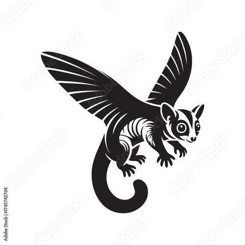 Intricate Flying Sugar Glider Silhouette Logo Vector