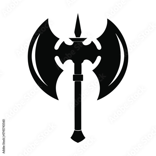 Double headed battle axe silhouette icon on white background