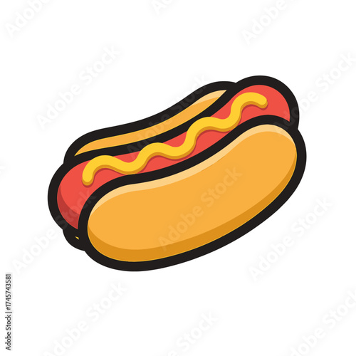 Vibrant hot dog icon with bright yellow mustard on a golden bun against a dark background, perfect for fast food menus, restaurant branding, digital ads, and culinary design projects, a truly tasty Am