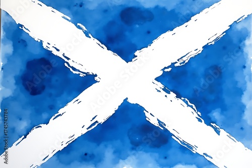 Abstract watercolor saltire flag of scotland with textured brushstrokes