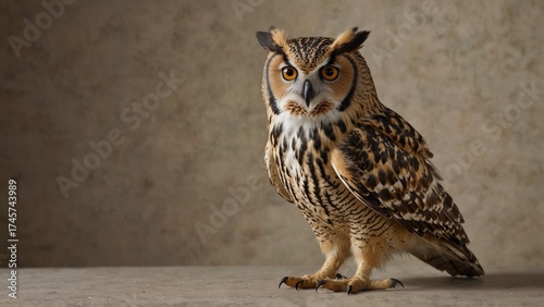 Wallpaper Mural Eurasian eagle-owl standing on surface with beige background Torontodigital.ca