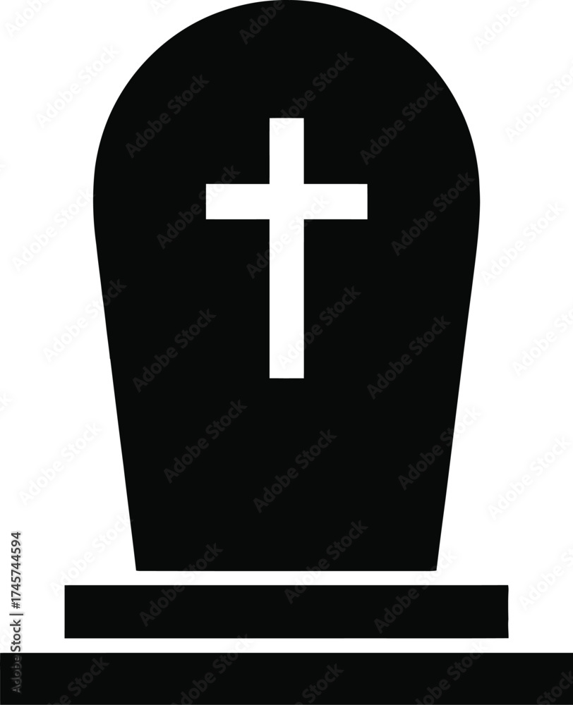 Obraz premium Simple black tombstone with white cross ideal for halloween on transparent background silhouette