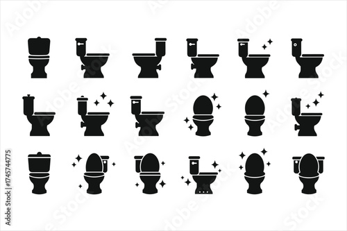 Collection of modern and classic toilet icons for bathroom and plumbing designs