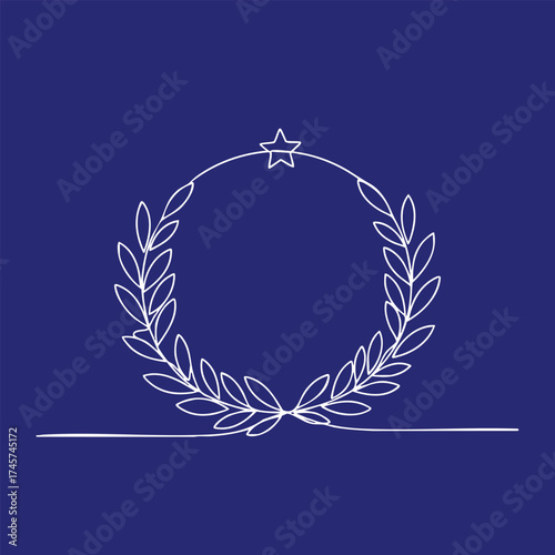 Minimalist laurel wreath with a star at the top on a solid dark blue , symbolizing achievement and excellence