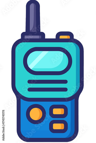 Vibrant Teal & Blue Walkie-Talkie Illustration: A Modern Digital Art Icon Representing Portable Two-Way Radio Communication for Outdoor Adventures, Emergency Preparedness, Security, and Seamless Wirel