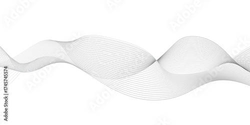 Geometric grey vector waves on white background. Editable stroke, Abstract background wave line elegant white striped diagonal line technology concept web texture.