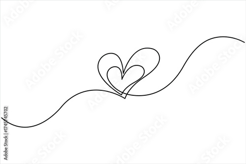 One line art drawing of heart. Love sign in continuous one line art drawing. Minimalistic modern line art vector illustration
