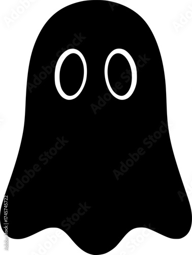 a black ghost on a white background, simple, cute, spooky, Halloween