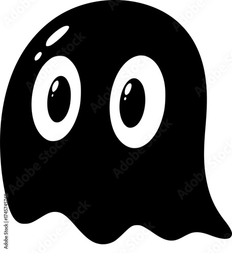 a black ghost on a white background, simple, cute, spooky, Halloween