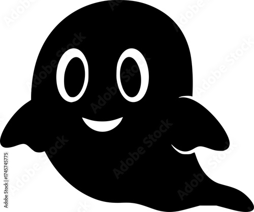 a black ghost on a white background, simple, cute, spooky, Halloween