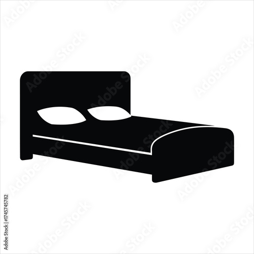 Comfortable bedroom furniture silhouette featuring a double bed with pillows for rest and sleep