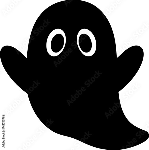 a black ghost on a white background, simple, cute, spooky, Halloween