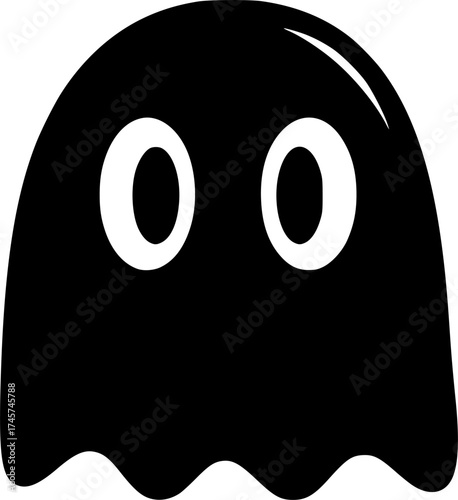 a black ghost on a white background, simple, cute, spooky, Halloween