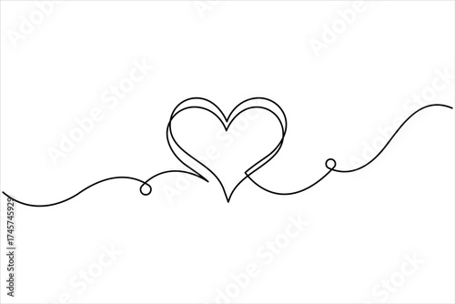 One line art drawing of heart. Love sign in continuous one line art drawing. Minimalistic modern line art vector illustration
