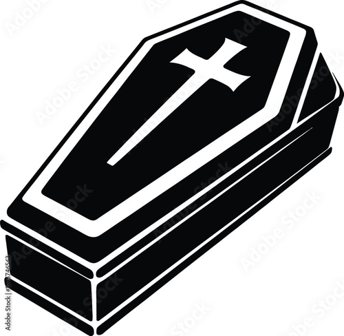 Black coffin with a cross simple design on transparent background silhouette