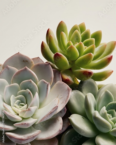 Succulent Trio: Rosettes in Green and Pale Shades, Beautiful Still Life