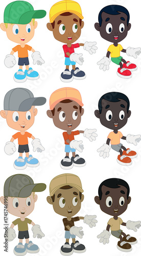 BOY CHARACTER WITH CAP, SHIRT, SHORTS AND SNEAKERS - SEPARATE PARTS TO ASSEMBLE IN MANY ANGLES AND COLORS