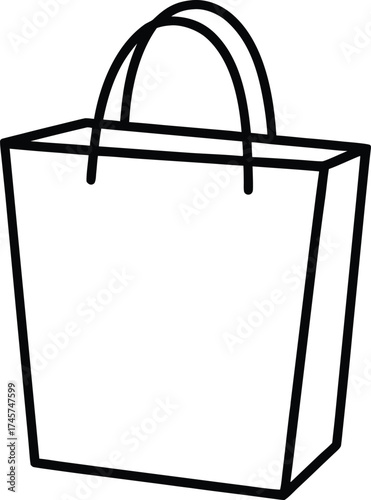 Black outline of a reusable shopping bag on a white background reusable bag tote bag