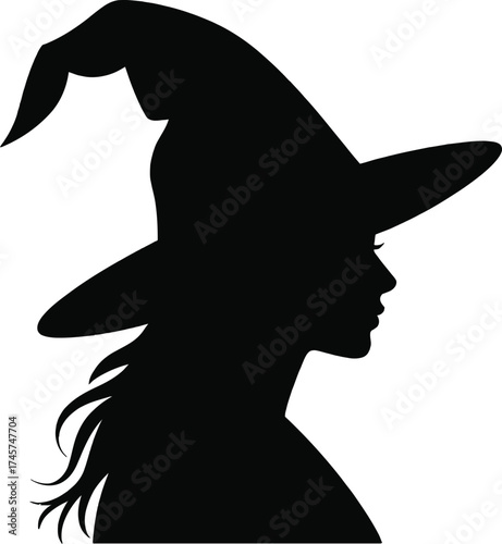 Elegant witch s hat and profile silhouette on transparent background