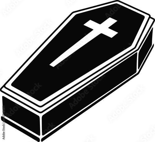 Black coffin with a white cross isolated on transparent background silhouette