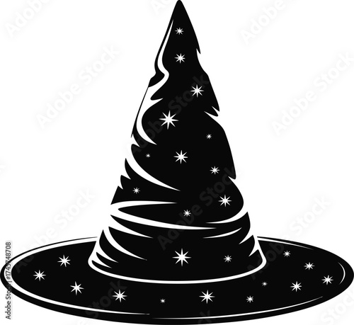 A classic pointed witch hat with stars ideal for halloween on transparent background silhouette