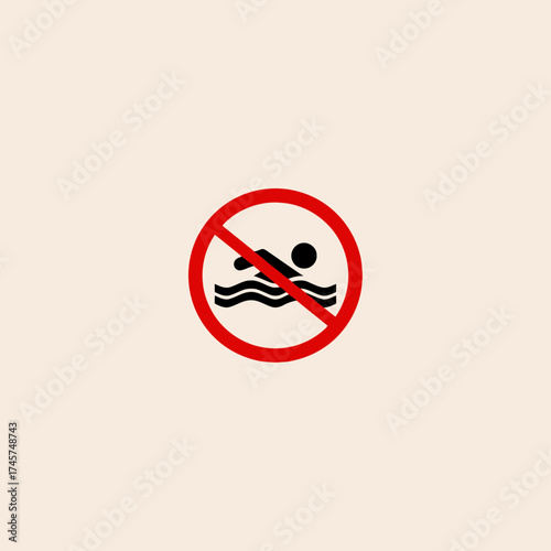 Bathing is prohibited icon flat vector design.
