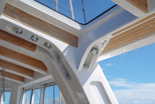 Structural details of a catamaran deck showcasing modern design and craftsmanship