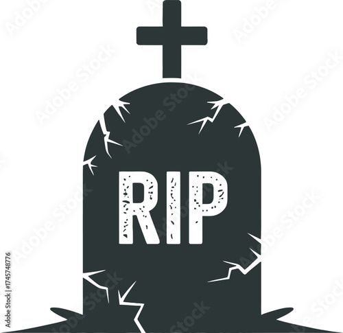 Dark tombstone with rip inscription halloween decoration on transparent background silhouette