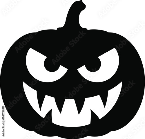 Black halloween pumpkin face with carved details on transparent background silhouette