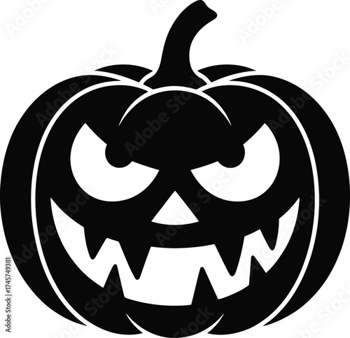 A spooky black halloween pumpkin face design on transparent background silhouette