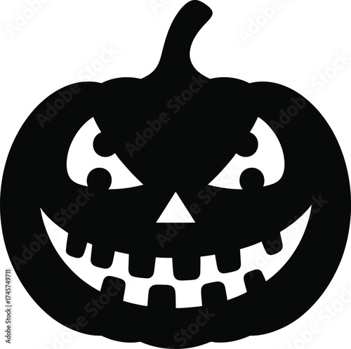 Black halloween pumpkin with carved face a spooky design on transparent background silhouette