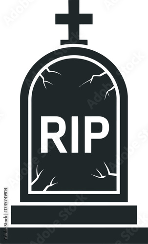 Black tombstone with rip inscription halloween decoration on transparent background silhouette