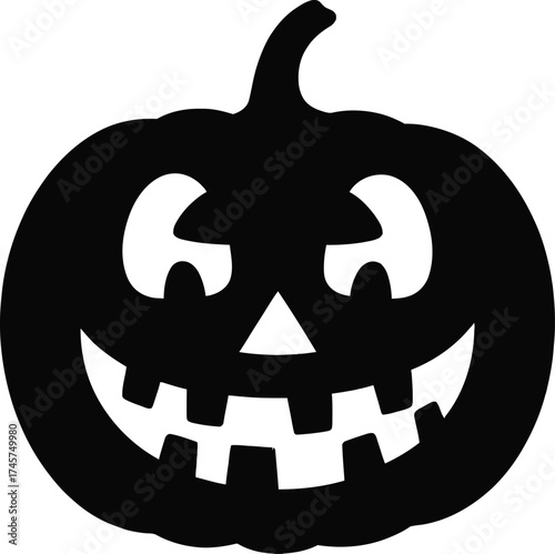 Black jack o lantern with carved face on transparent background silhouette