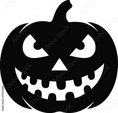 Black halloween pumpkin jack o lantern design on transparent background silhouette