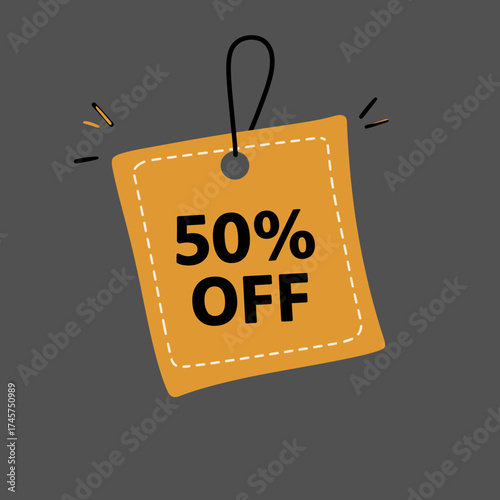 Eye-catching special offer label indicating a substantial fifty percent markdown, perfect for highlighting incredible savings and smart purchasing advantages