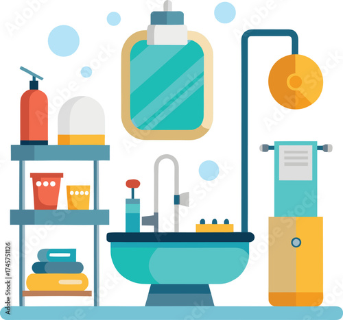 Modern bathroom setup with shower mirror and toilet for hygiene and comfort vector