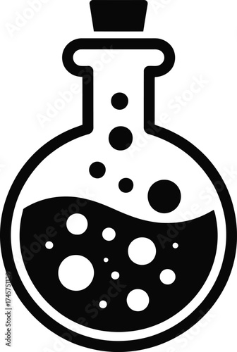 Black potion bottle with bubbles a unique graphic design on transparent background silhouette