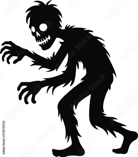 Creepy black zombie reaching forward a frightening halloween illustration on transparent background silhouette