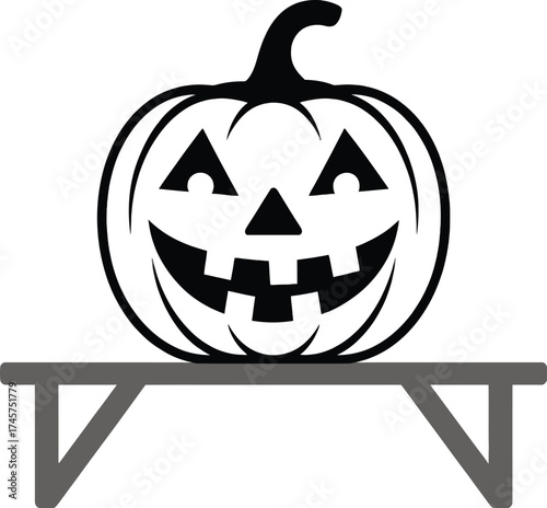 Black halloween pumpkin on a ledge perfect for spooky designs on transparent background silhouette