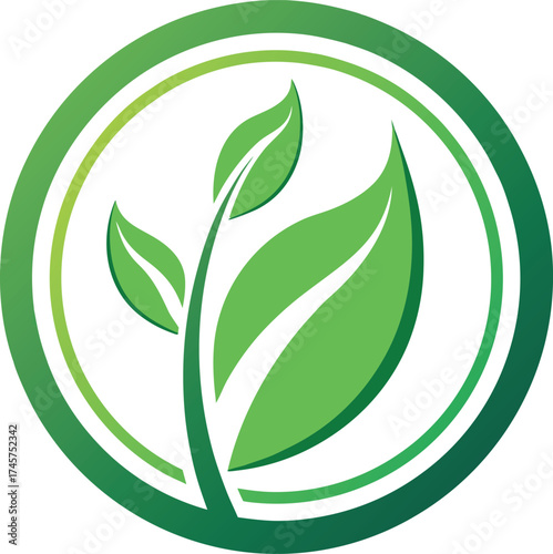 Green Leaf Sprout in Circular Emblem plant nature