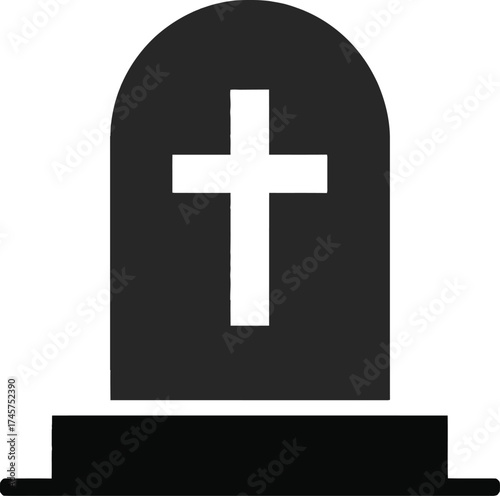 A simple black tombstone with a cross on transparent background silhouette