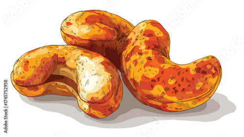 Vibrant Cashew Nuts Illustration with 3 Nuts Displayed
