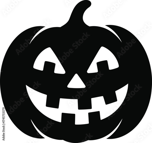 Black halloween pumpkin with carved face on transparent background silhouette