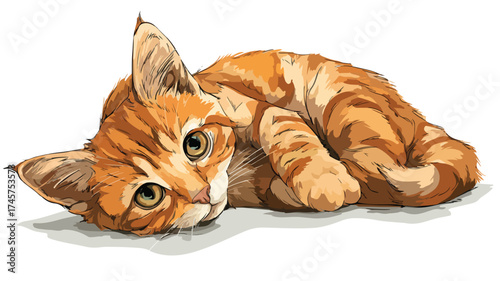 Adorable Orange Tabby Kitten Cartoon Pet Illustration