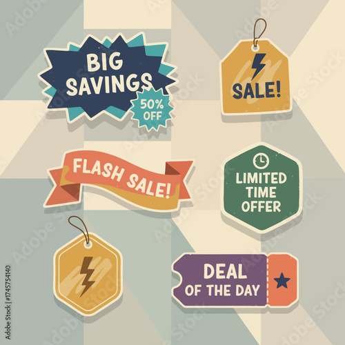Assorted Set of Vintage Discount Sale Tag and Sticker Vector Designs