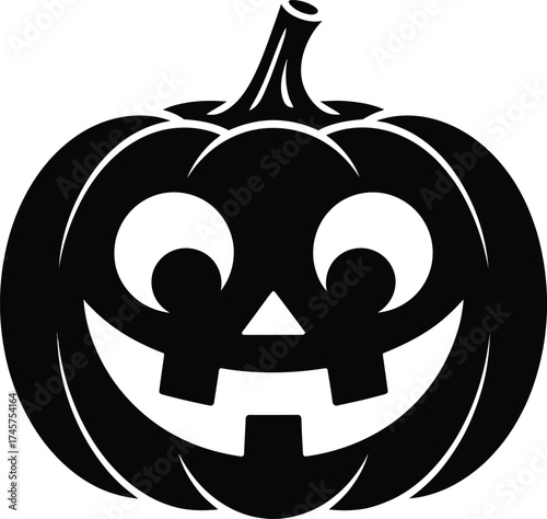 Black halloween pumpkin with carved face on transparent background silhouette