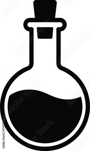 Simple black flask with cork ideal for design work on transparent background silhouette
