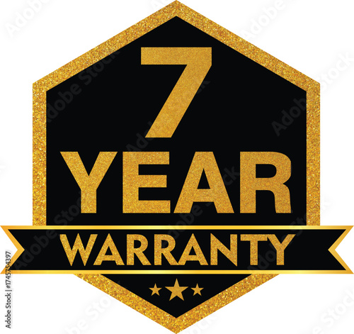 Luxury Gold and Black “7 Year Warranty” Badge – Premium Guarantee Seal Vector Design for Long-Term Product Quality and Reliability