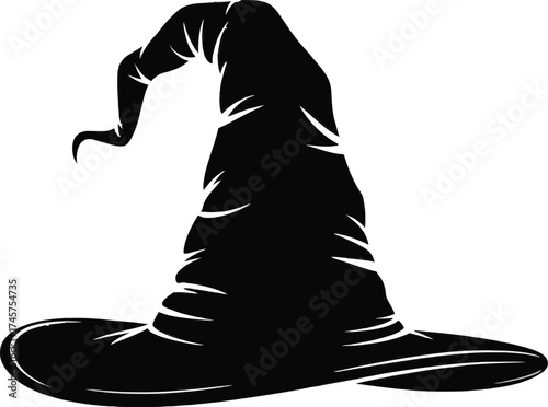 Black witch hat illustration perfect for halloween designs on transparent background silhouette